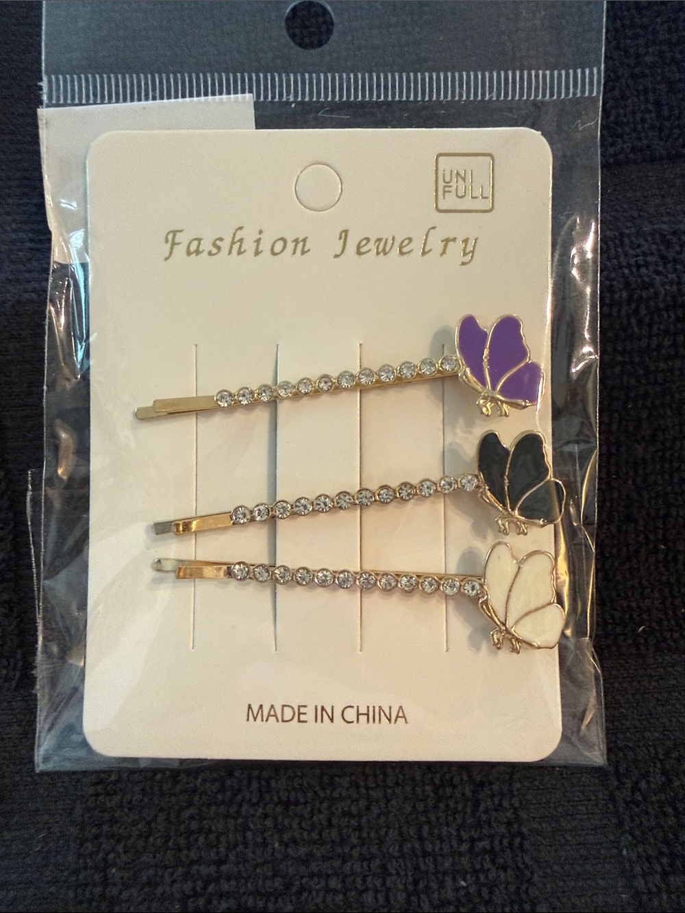 Fashion Jewelry Butterfly Rhinestone Hair Pins - Purple, Black, White